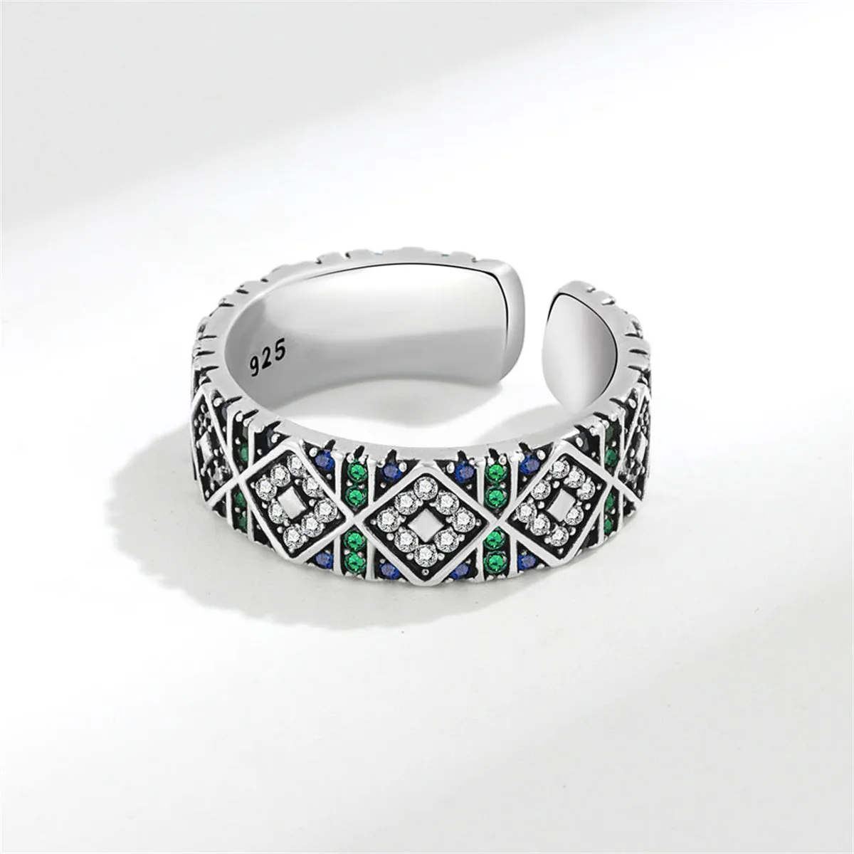 Multicolor Cubic Zirconia & Silver-Plated Geometric Ring