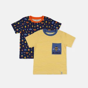 Multicoloured Bugs And Stripe Print T-Shirt - 2 Pack