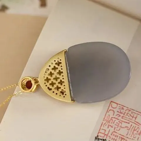 Natural Purple Jade Oval Pendant Necklace Retro Light Luxury Women's Silver Jewelry