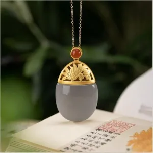 Natural Purple Jade Oval Pendant Necklace Retro Light Luxury Women's Silver Jewelry