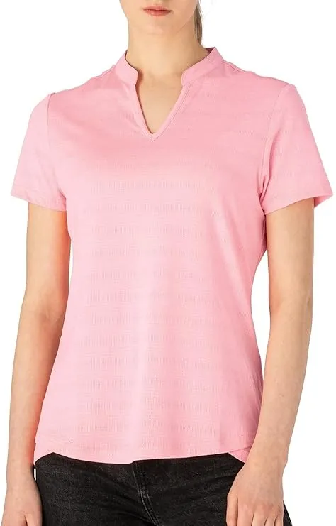 NEW JHMORP Women's Golf Shirts Quick Dry Short Sleeve Lightweight V Neck Tennis Sport Casual Polo Shirts Light Pink, Sz XL