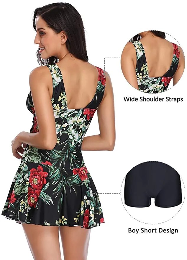 New MiYang Women's Plus-Size Flower Printing Shaping Body One Piece Swim Dresses Swimsuit, Sz XXL!