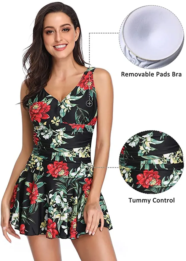 New MiYang Women's Plus-Size Flower Printing Shaping Body One Piece Swim Dresses Swimsuit, Sz XXL!