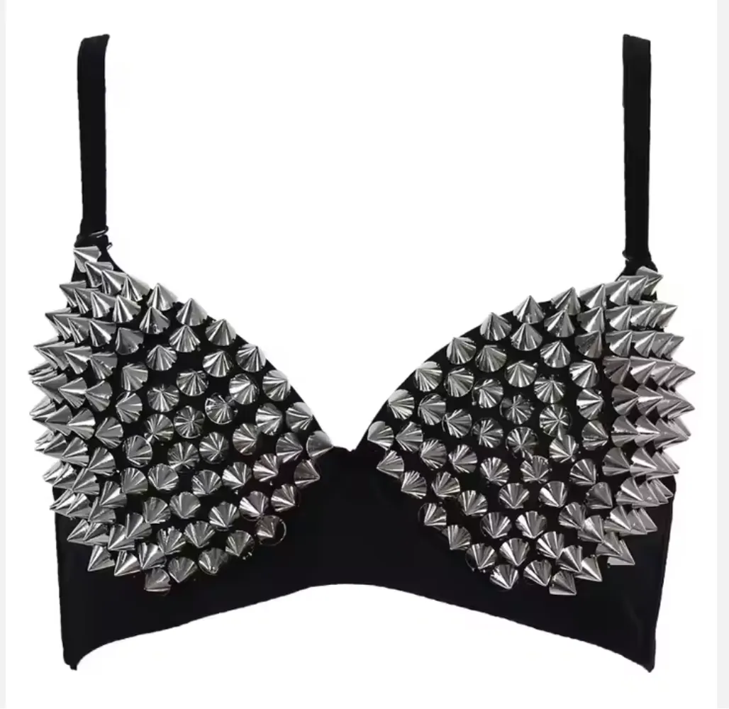 Newest Sexy Lingerie Sexy Women's Rhinestone Cover Bra Top Silver Plunge Wire Free Bralete Fashion Sequined Cover Top Silver & Black sz XL