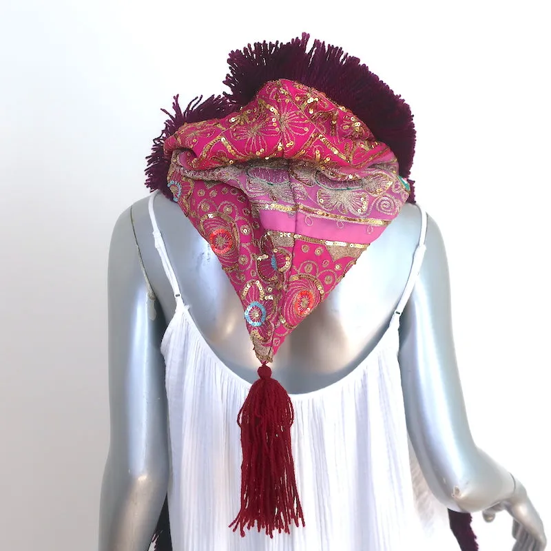 Odd Molly Sequined & Embroidered Hooded Scarf Pink/Purple