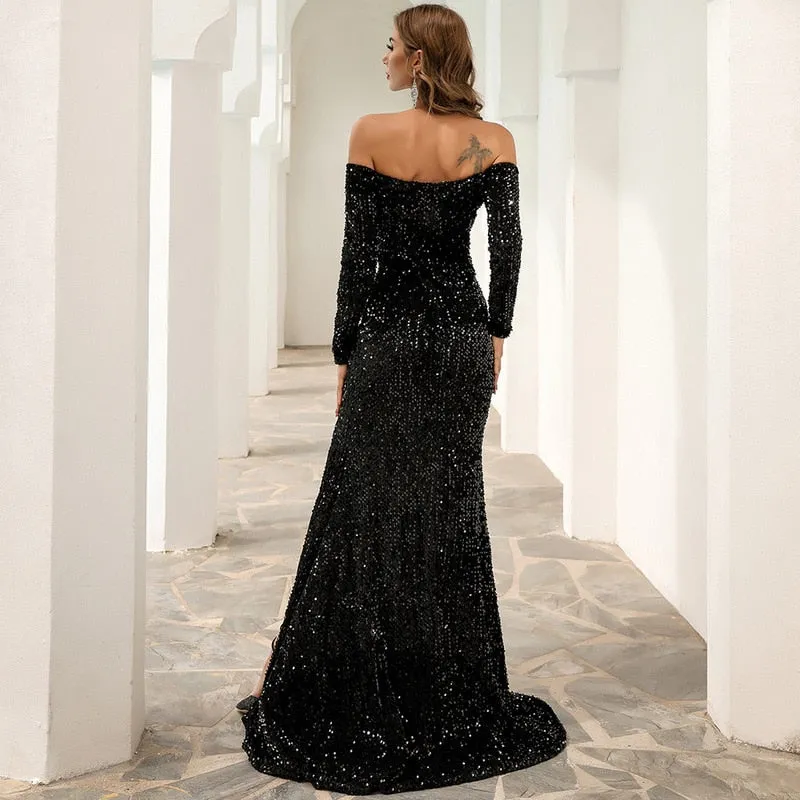 Off the Shoulder Sequin Party Dress