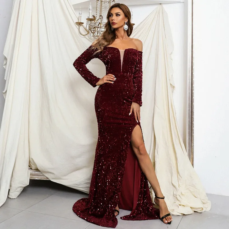 Off the Shoulder Sequin Party Dress