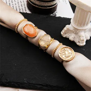 Orange Resin & 18K Gold-Plated Coin Ring Set