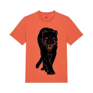 Organic Cotton Unisex T-shirt | Panther on Salsa Orange