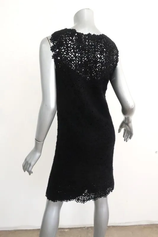 Oscar de la Renta Dress Black Sequined Crochet Lace Size Small Sleeveless LBD