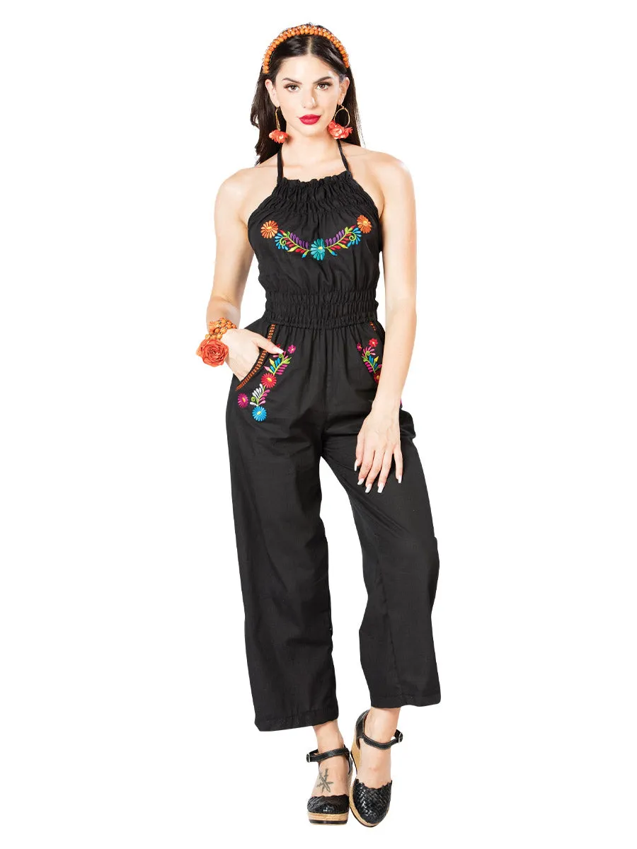 Palazzo Jumpsuit Artesanal Bordado de Flores para Mujer