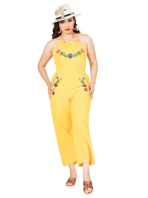 Palazzo Jumpsuit Artesanal Bordado de Flores para Mujer