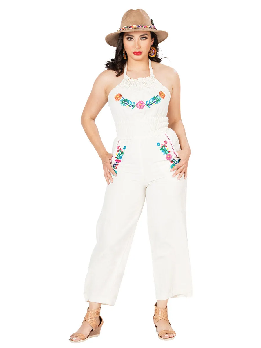 Palazzo Jumpsuit Artesanal Bordado de Flores para Mujer