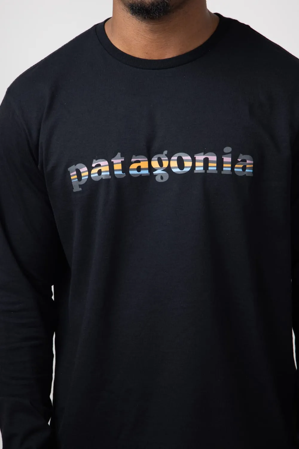 Patagonia Men’s Long Sleeve ’73 Logo Responsibili-Tee T-Shirt in Black | 37780-BLK