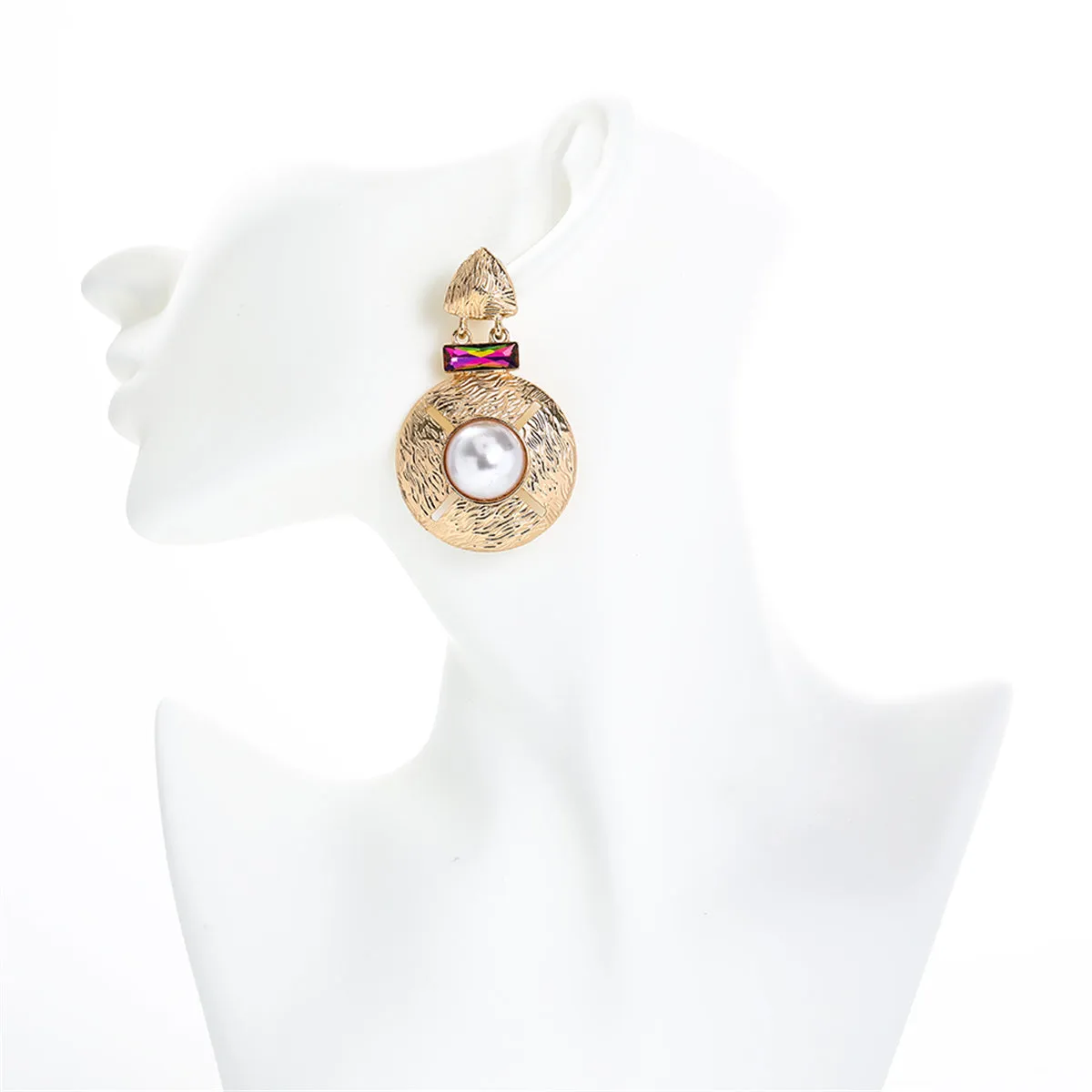 Pearl & Multi-Color Crystal 18k Gold-Plated Round Geometric Drop Earrings