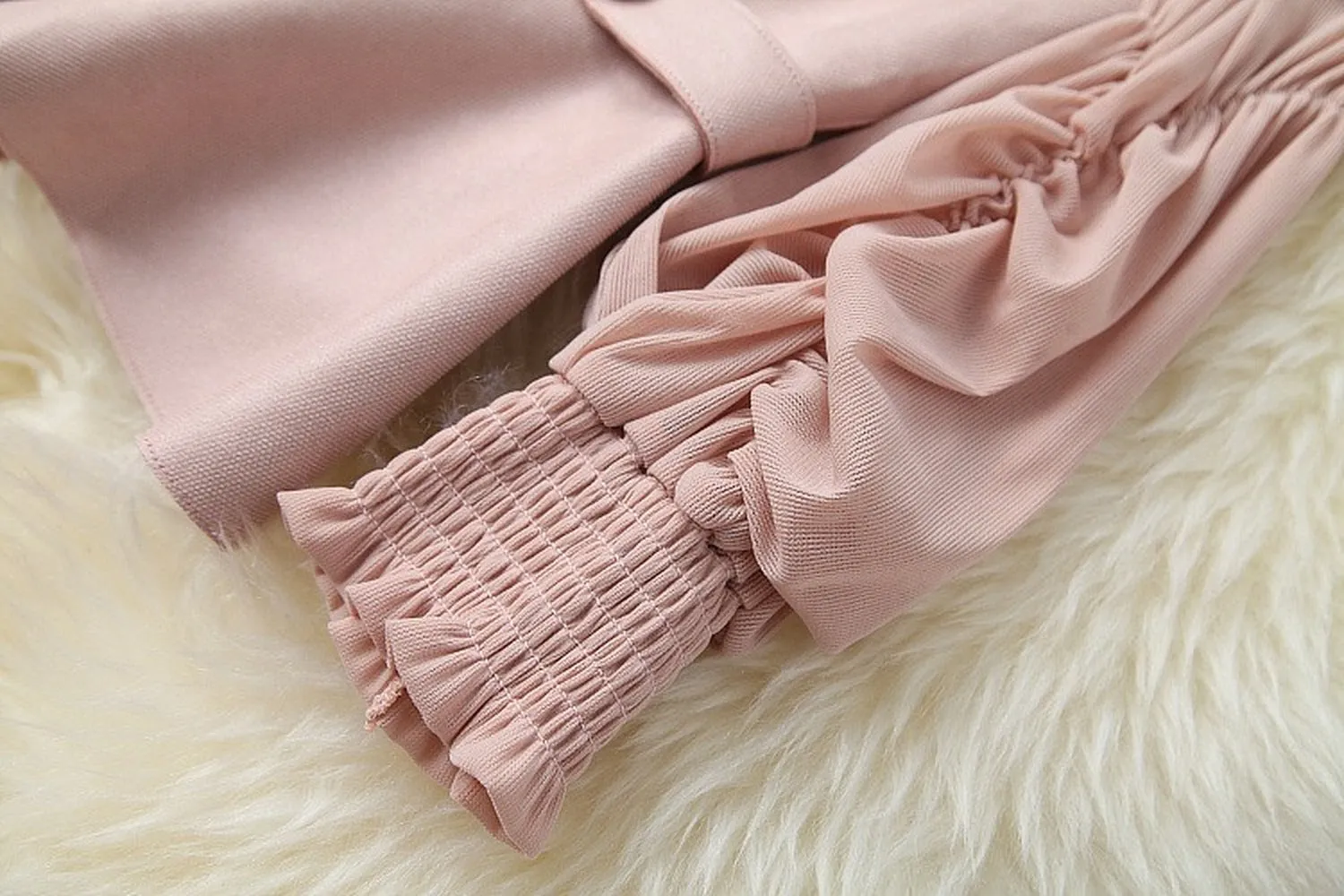 Pearl Suede Splicing Net Yarn Ruffled Sleeves Tops Wide Leg Pants Two-piece Set