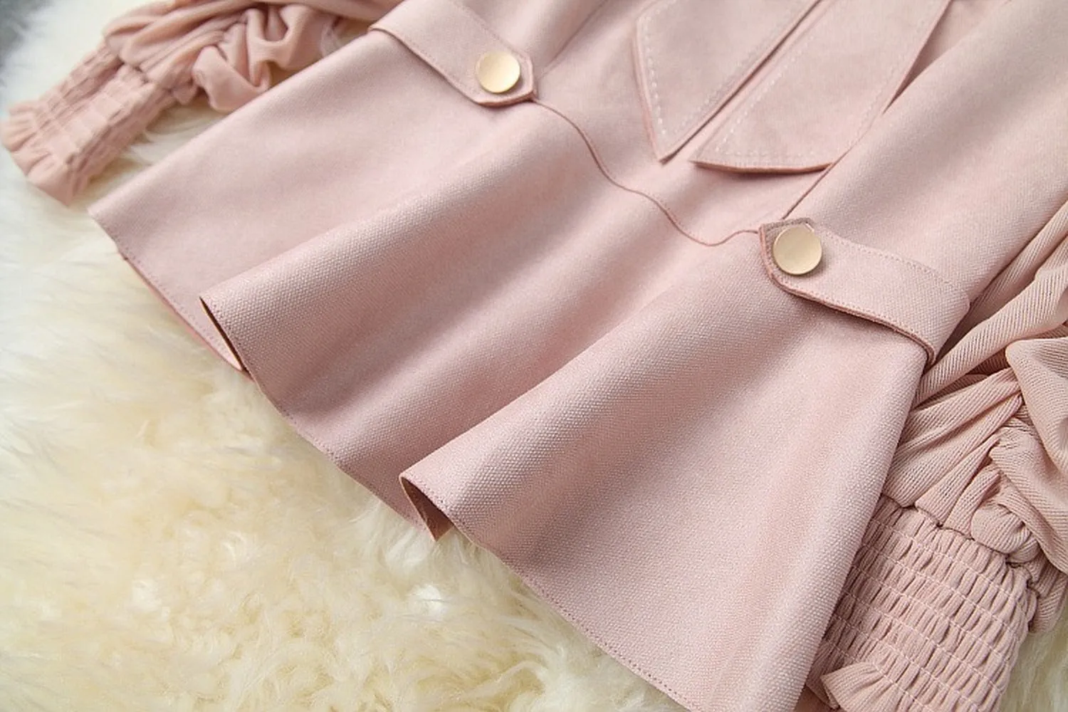 Pearl Suede Splicing Net Yarn Ruffled Sleeves Tops Wide Leg Pants Two-piece Set