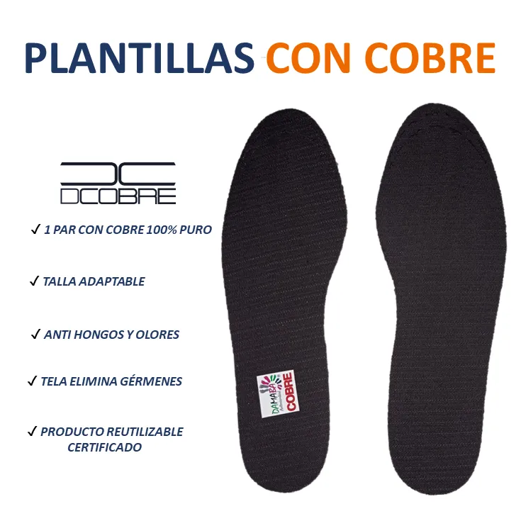 Plantillas Calzado con COBRE elimina olor y absorbe humedad. LAMINADO TRI-CAPA