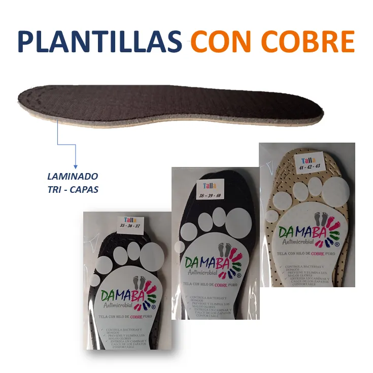 Plantillas Calzado con COBRE elimina olor y absorbe humedad. LAMINADO TRI-CAPA