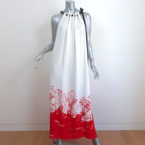 Proenza Schouler Tie-Neck Maxi Dress White/Red Mono Floral Printed Crepe Size 2