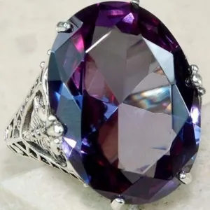 Purple Alexandrite Engagement Ring Art Deco Women's Wedding Jewelry