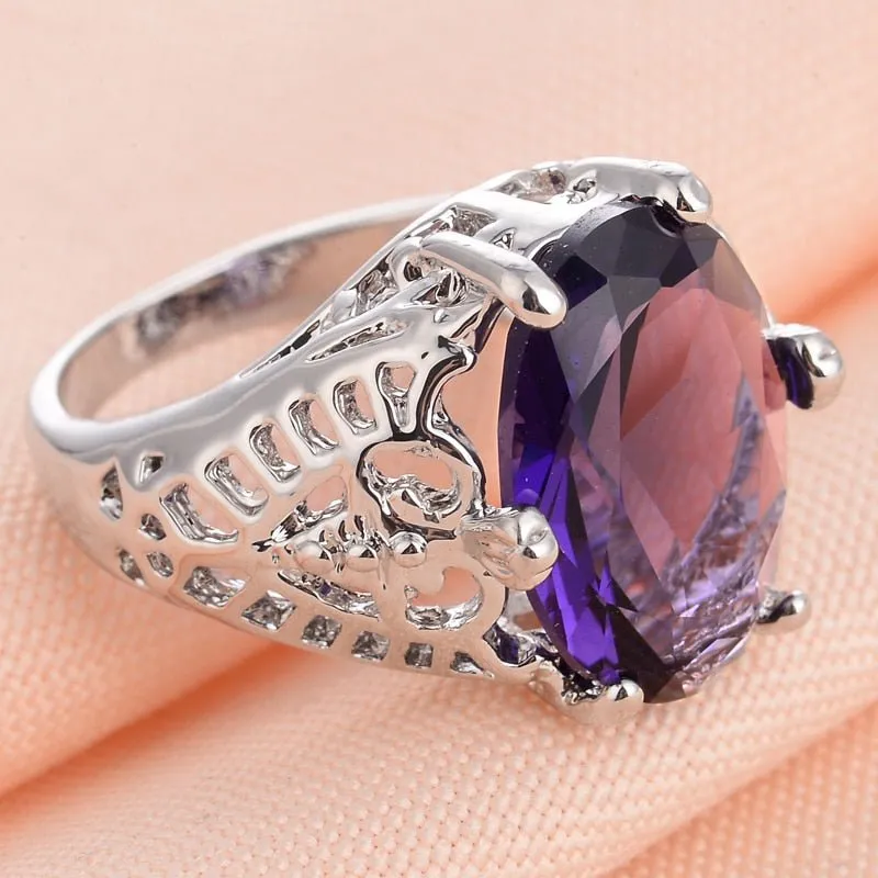 Purple Alexandrite Engagement Ring Art Deco Women's Wedding Jewelry