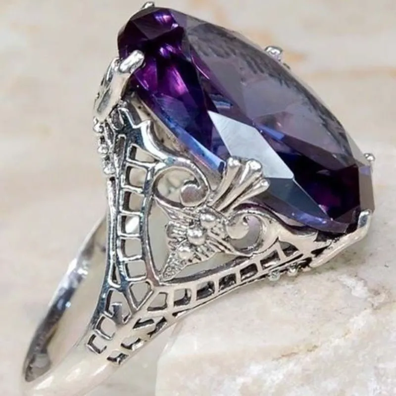 Purple Alexandrite Engagement Ring Art Deco Women's Wedding Jewelry