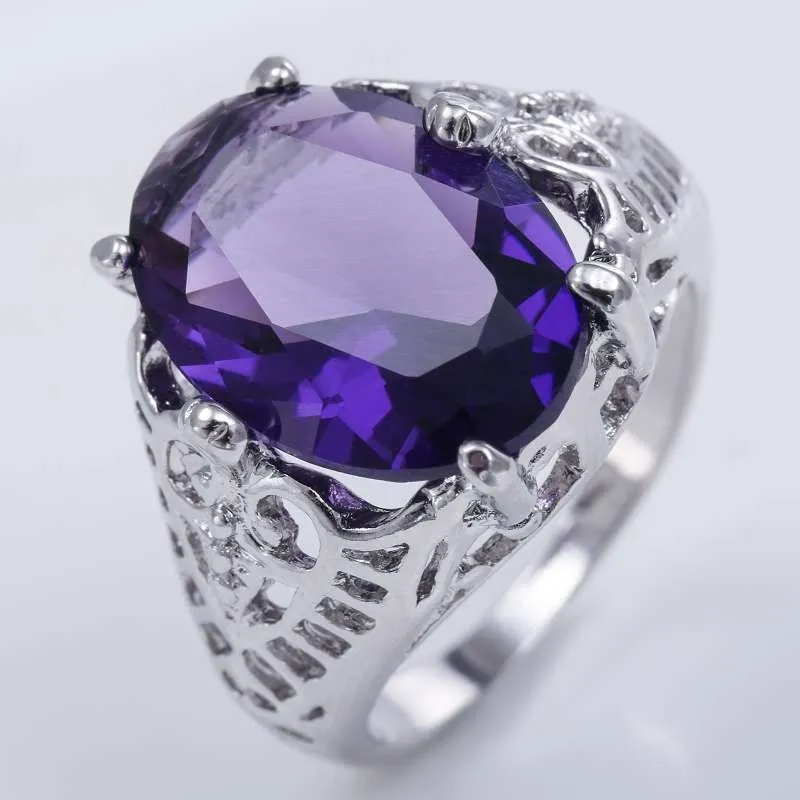 Purple Alexandrite Engagement Ring Art Deco Women's Wedding Jewelry