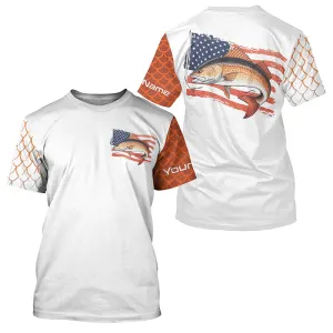 Red Drum Fishing Custom Fishing T-Shirts, Patriotic Redfish Performance Fishing Shirt IPHW7901