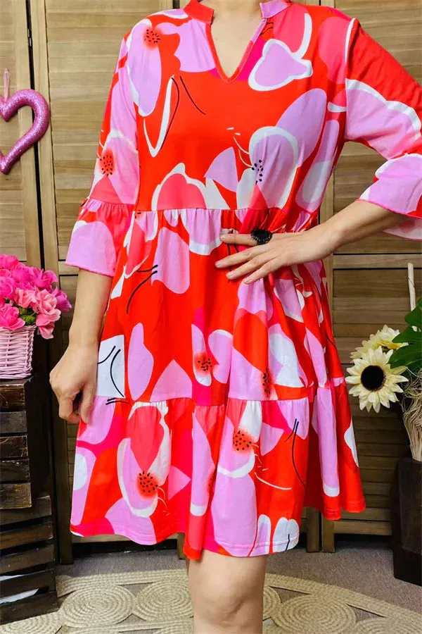 Red Floral Baby Doll Dress