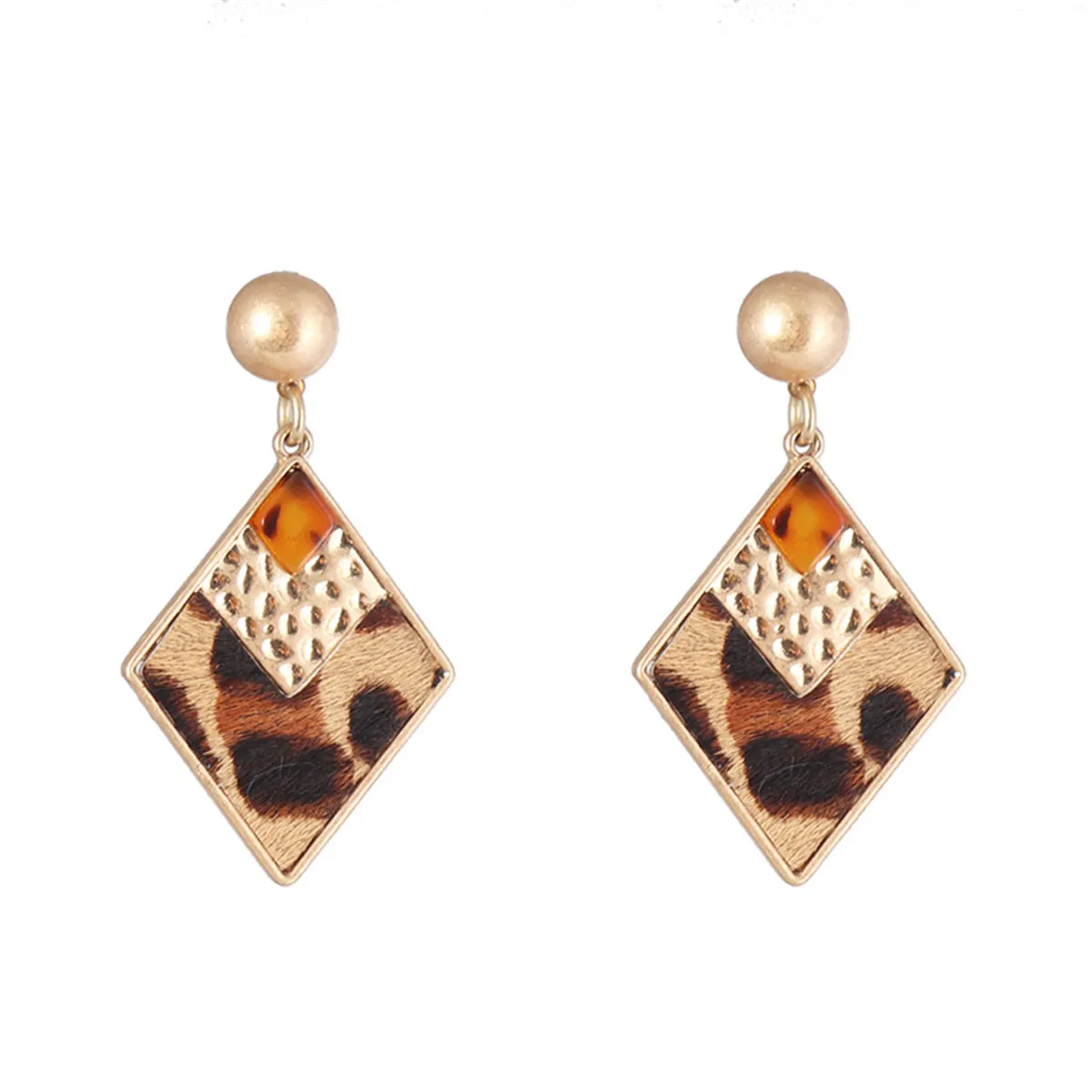 Resin & Polystyrene 18K Gold-Plated Leopard Print Rhombus Dangle Earring