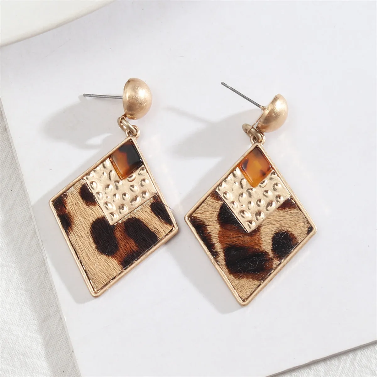 Resin & Polystyrene 18K Gold-Plated Leopard Print Rhombus Dangle Earring