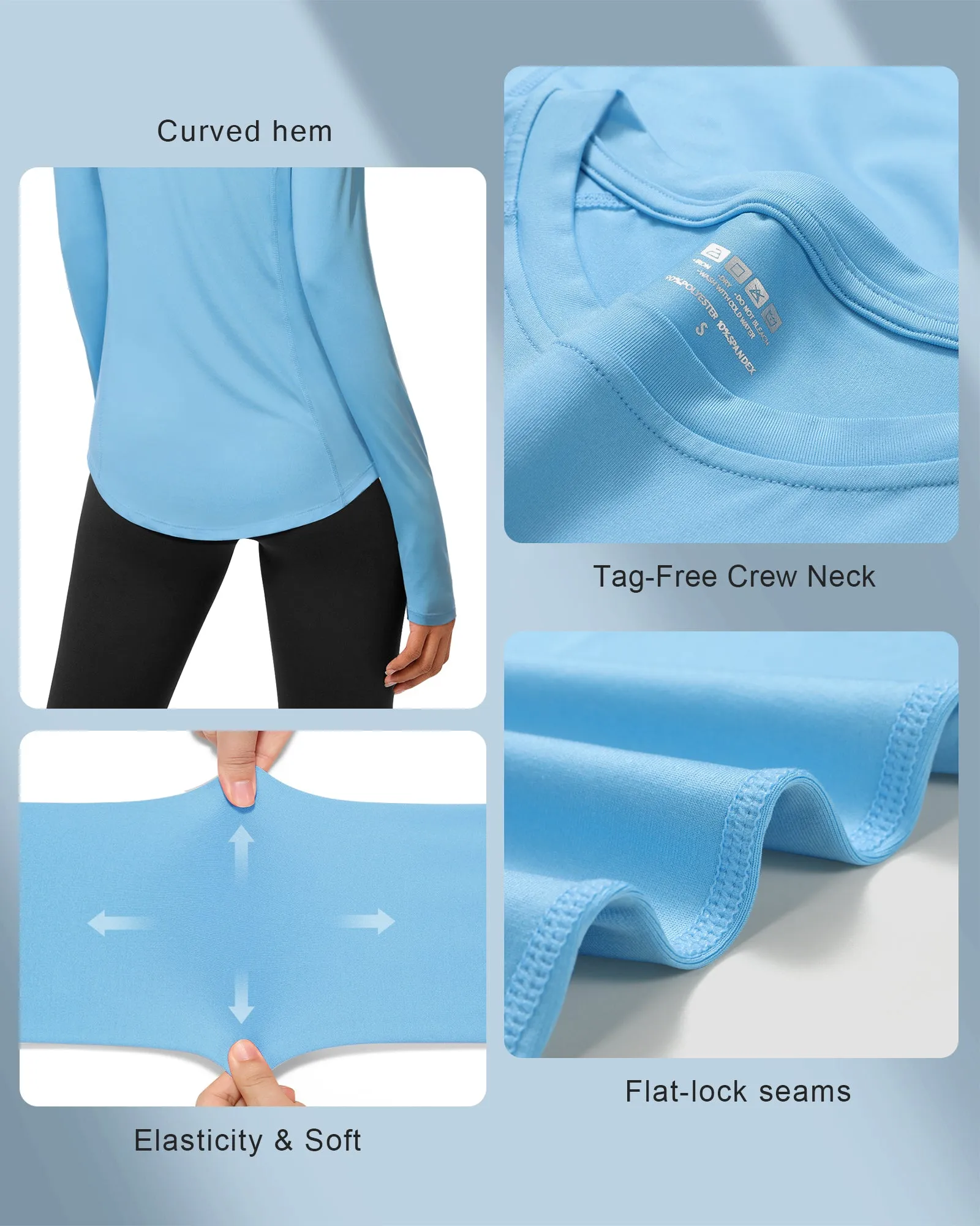 Roadbox Women's Long Sleeve UV Sun Shirts UPF 50  Workout Swim Rash Guard Tops