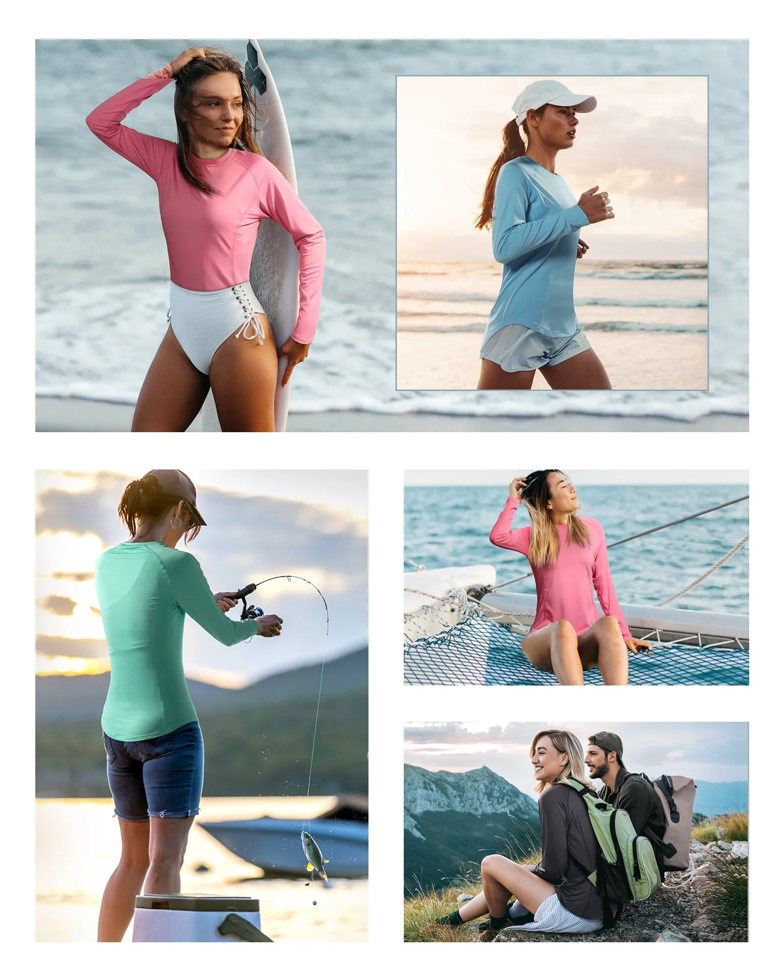 Roadbox Women's Long Sleeve UV Sun Shirts UPF 50  Workout Swim Rash Guard Tops
