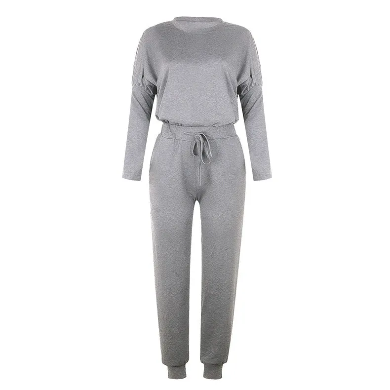 Round Collar Lace-up Long Sleeve Casual Two-piece Sport Set Home Workout Fitness Home Outfit