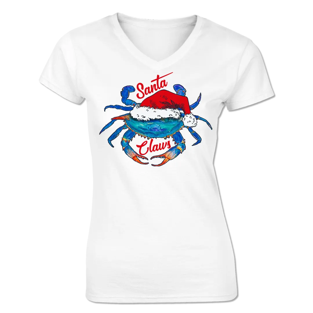Santa Claws Ladies V-Neck Tee Shirt