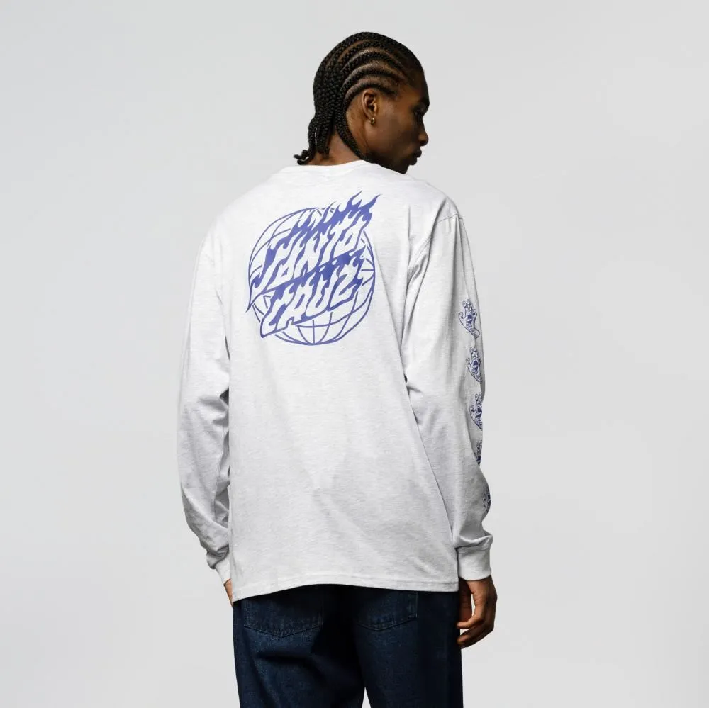 Santa Cruz L/S T-Shirt Global Flame Dot Mono - Athletic Heather