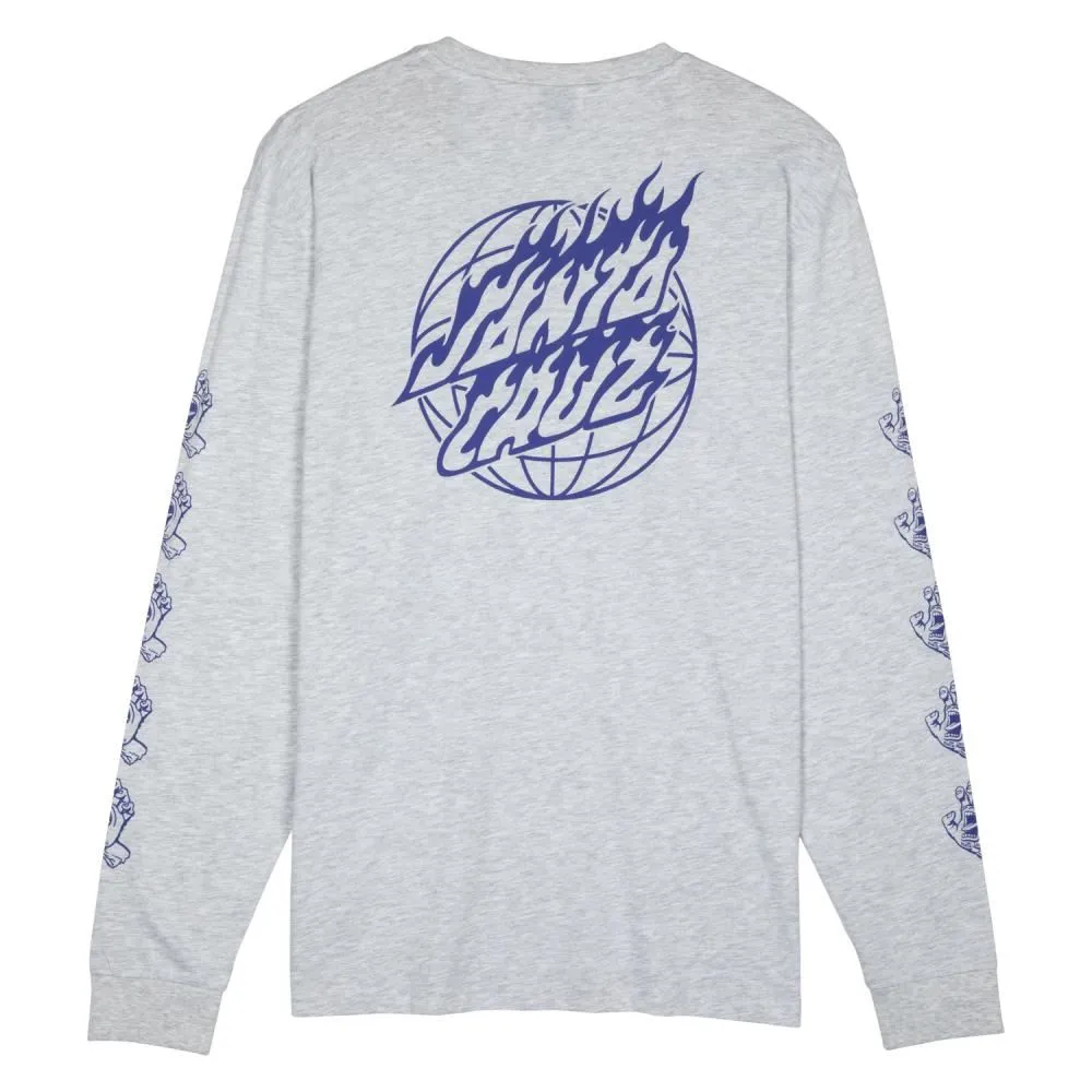 Santa Cruz L/S T-Shirt Global Flame Dot Mono - Athletic Heather