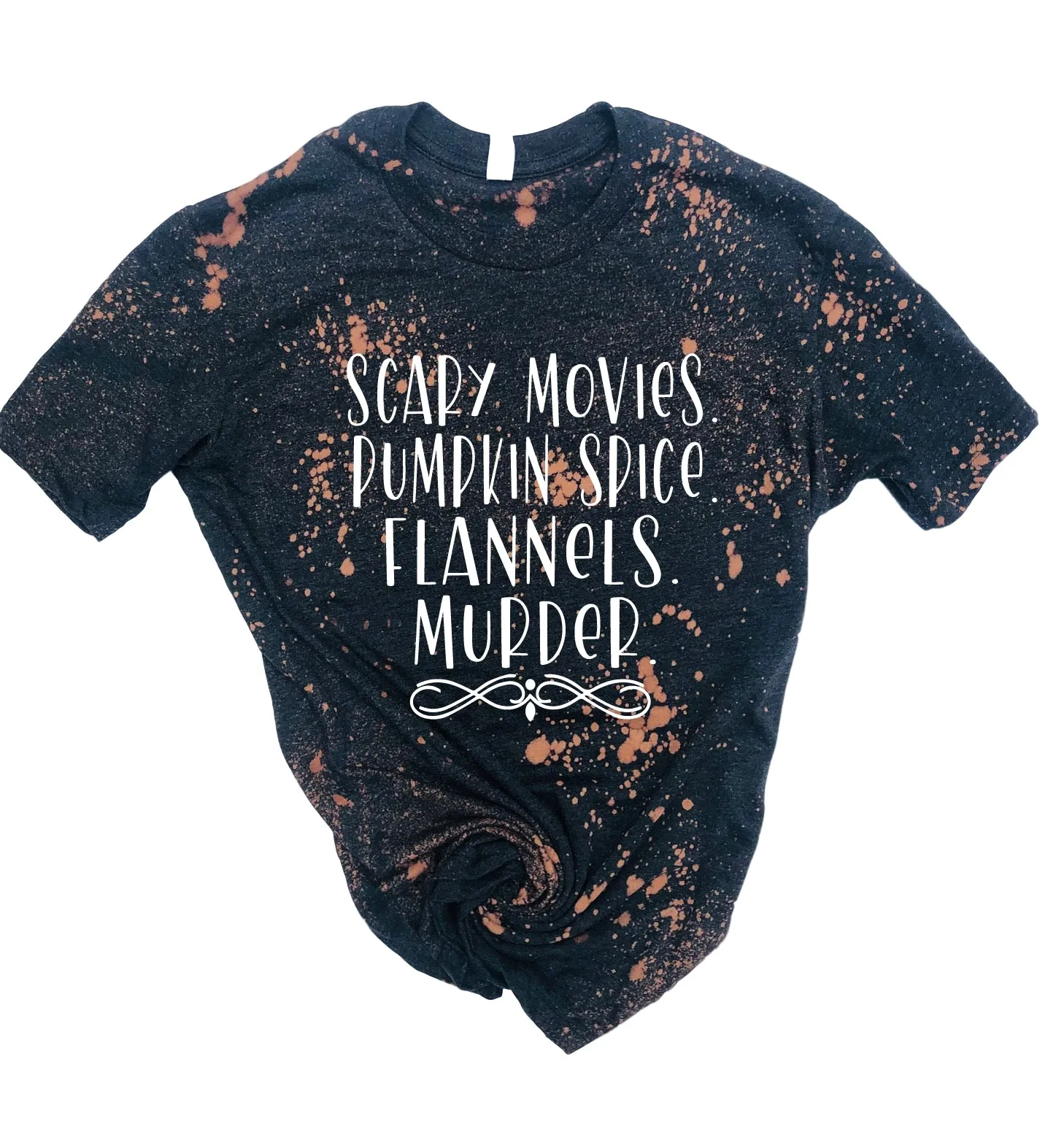 Scary Movies Pumpkin Spice Flannels Murder Shirt | Halloween Bleached Tee | Unisex Crew