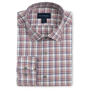Scott Barber Organic Cotton Ombré Tattersall Shirt - Burgundy
