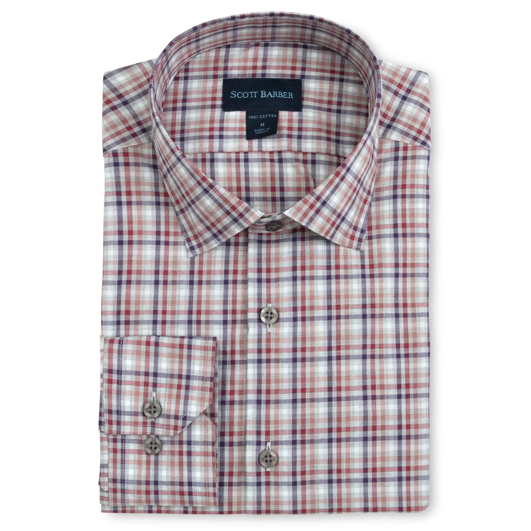 Scott Barber Organic Cotton Ombré Tattersall Shirt - Burgundy