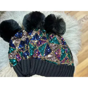 Sequin Black Multi Beanie