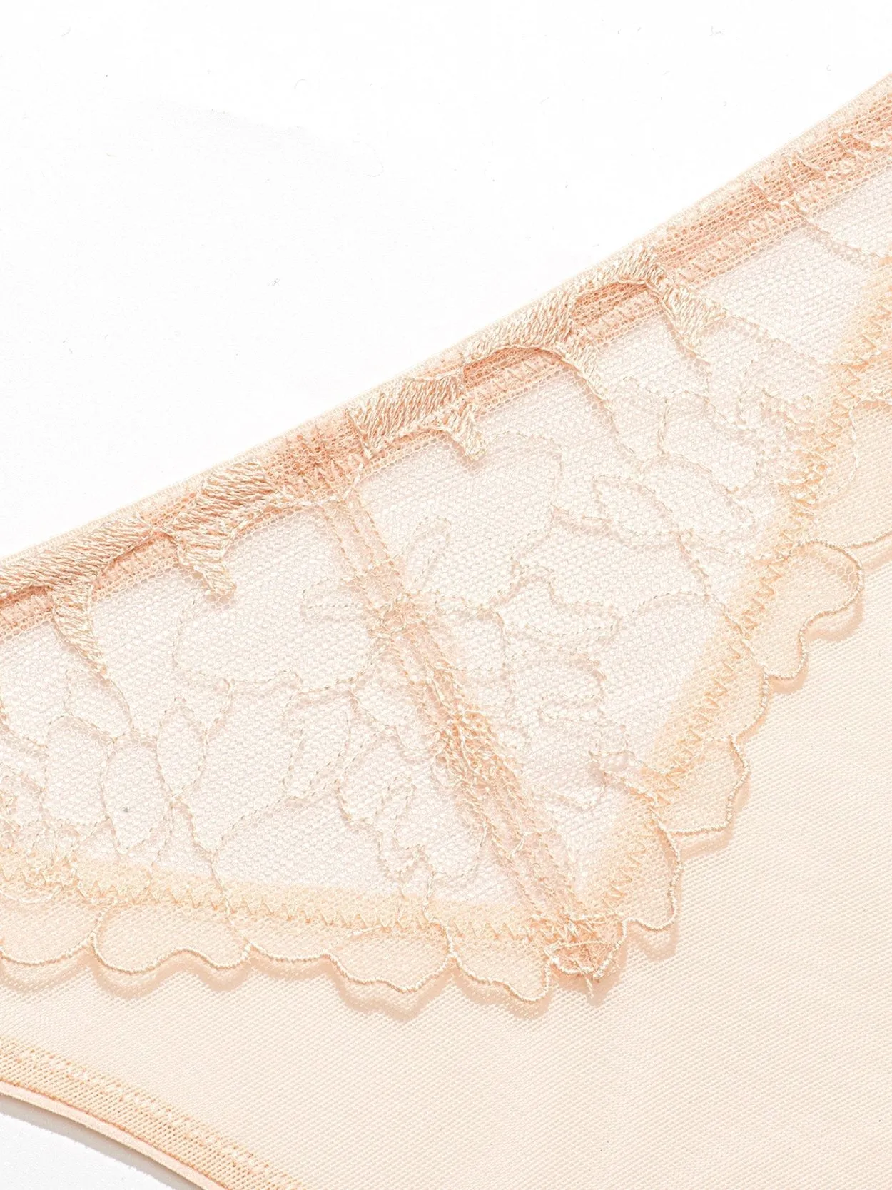 Sexy Embroidered Low Waist 3PCS Nude