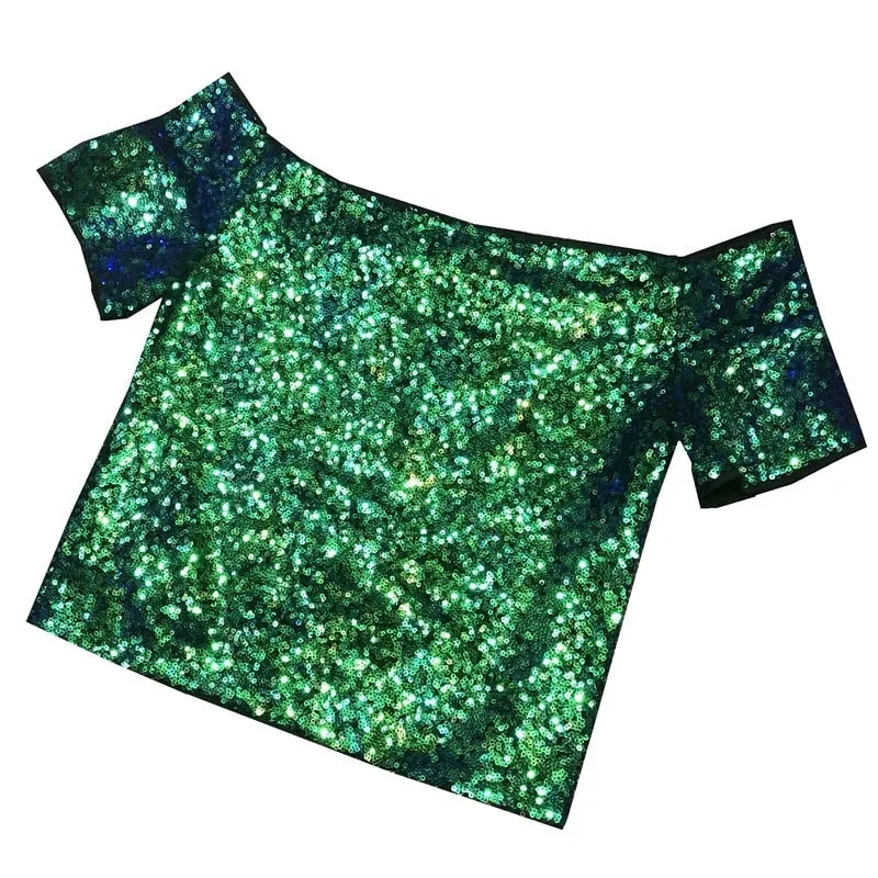Sexy Shoulders A Word Sequins T-shirt