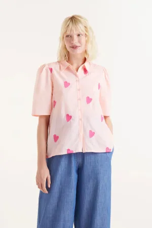 Short Sleeve Heart Print Shirt