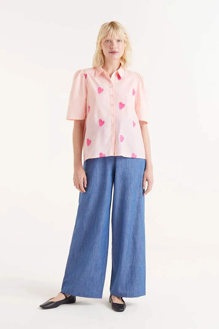 Short Sleeve Heart Print Shirt