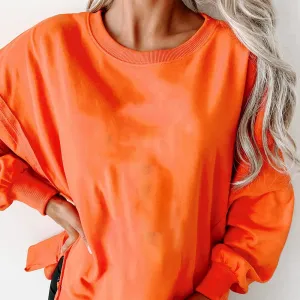 Side Slit Round Neck Long Sleeve Sweatshirt