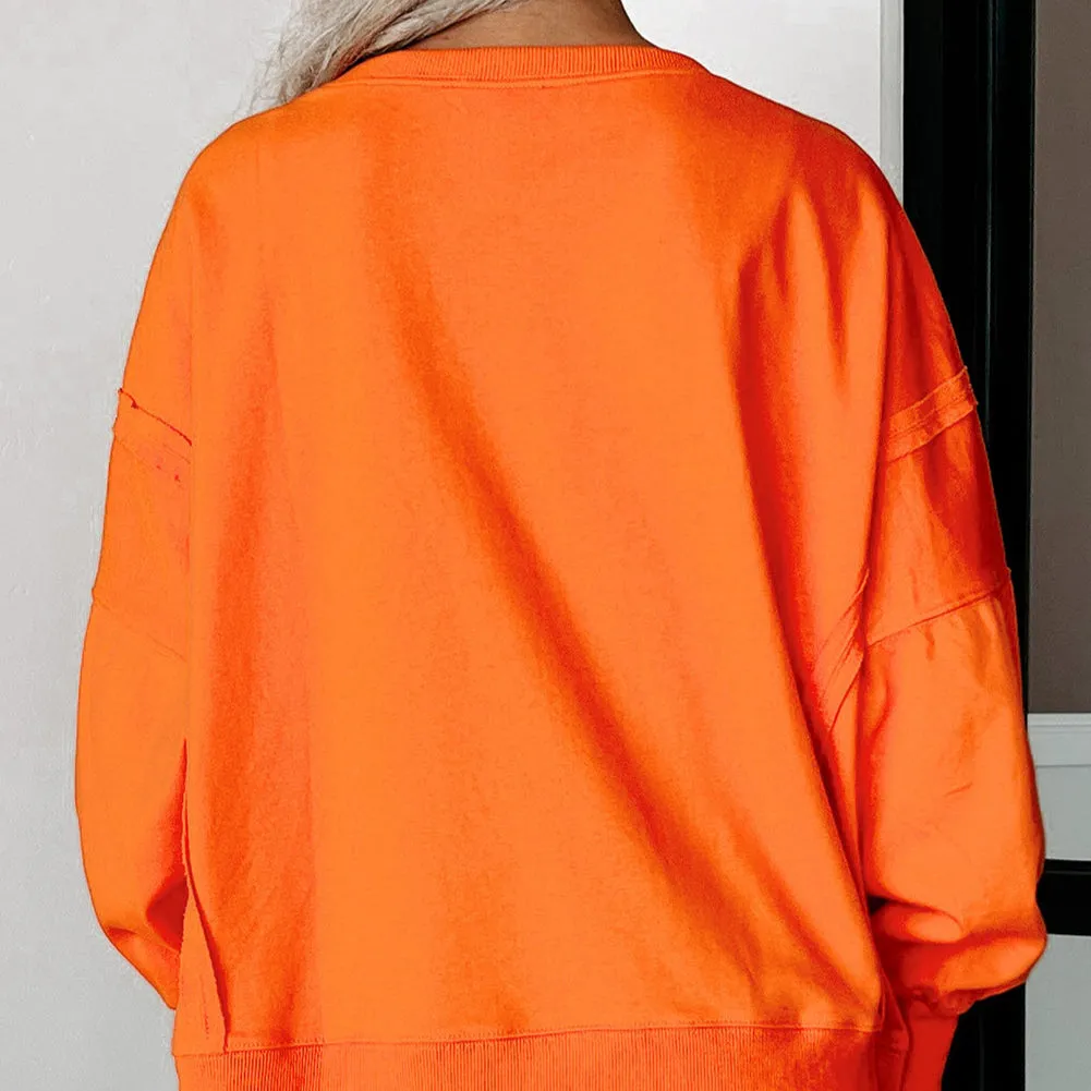 Side Slit Round Neck Long Sleeve Sweatshirt