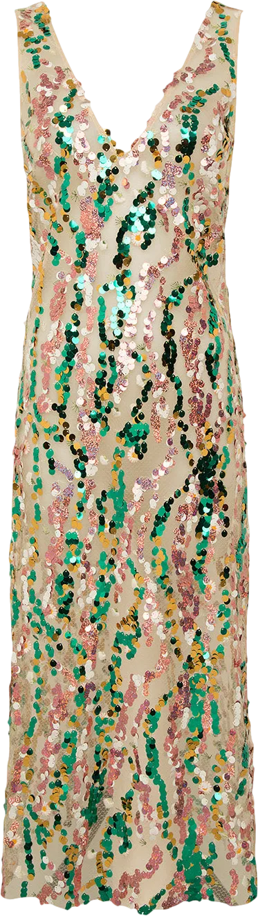 siedres Multicoloured Rhode - V-neck Sheer Sequined Dress UK XS