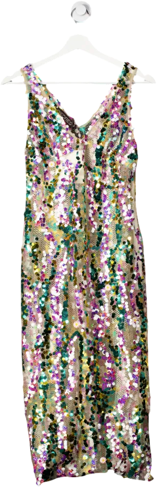 siedres Multicoloured Rhode - V-neck Sheer Sequined Dress UK XS